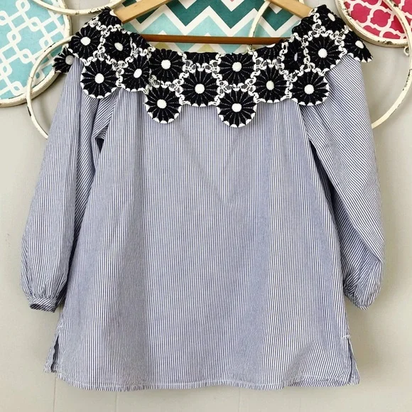 LOFT Blue and Black Off-Shoulder Top - Picture 4 of 6